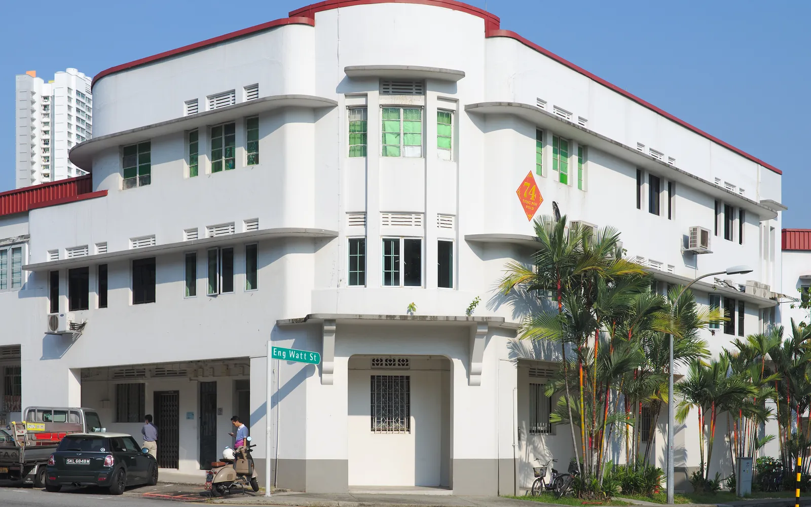 A white Singapore Improvement Trust block along Tiong Poh Road in Tiong Bahru.