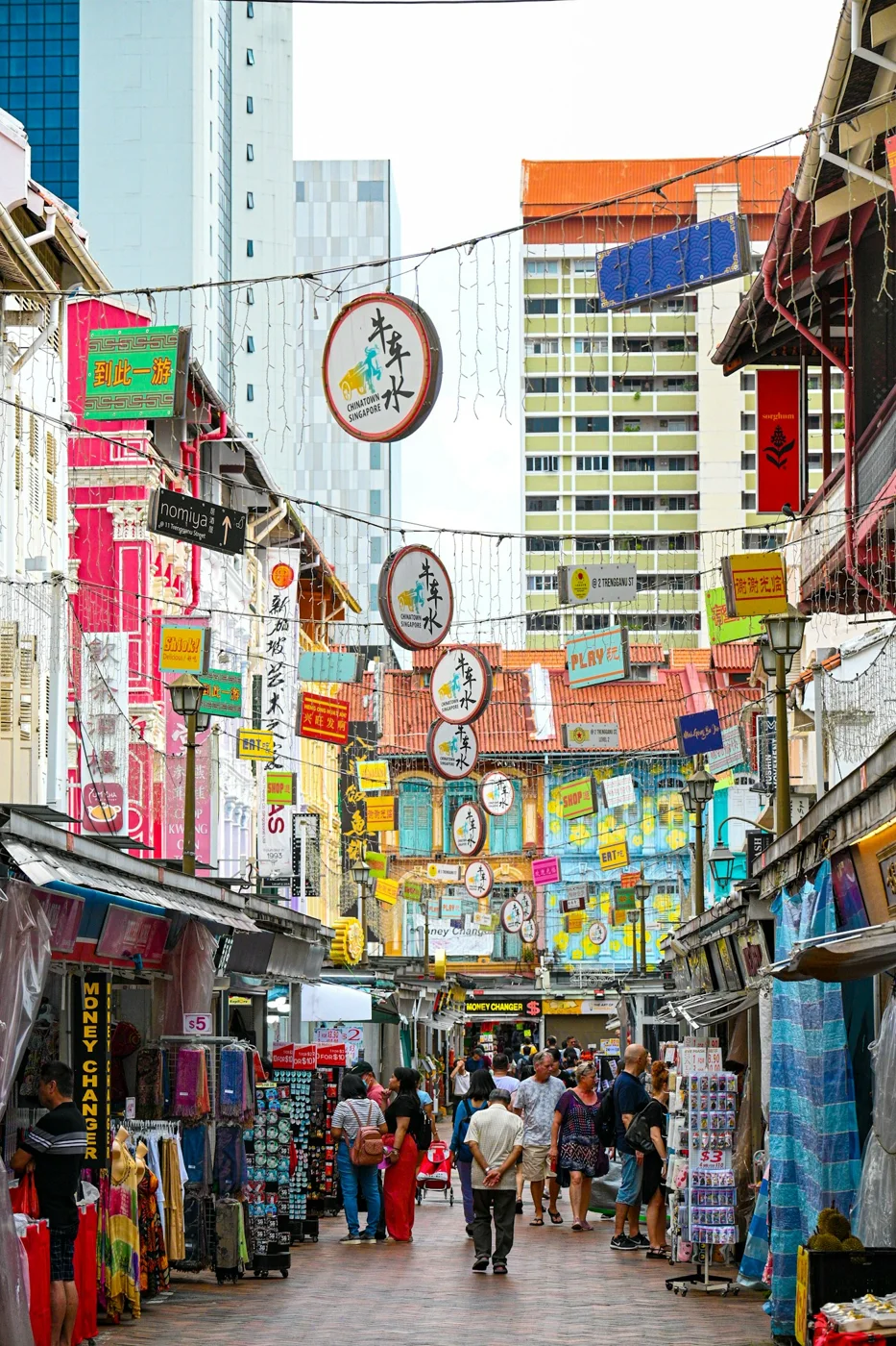 Shophouses and market stalls in Chinatown, Singapore